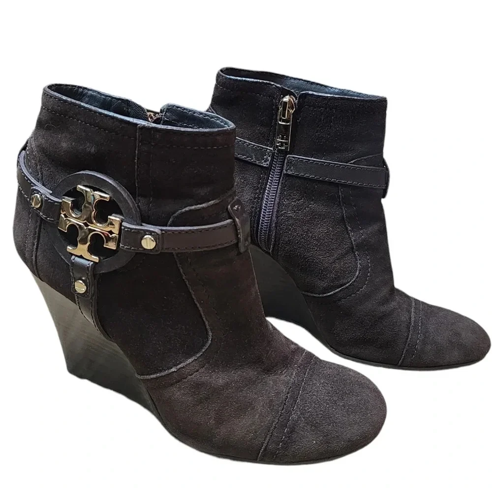 Tory Burch Black Suede Wedge Ankle Booties